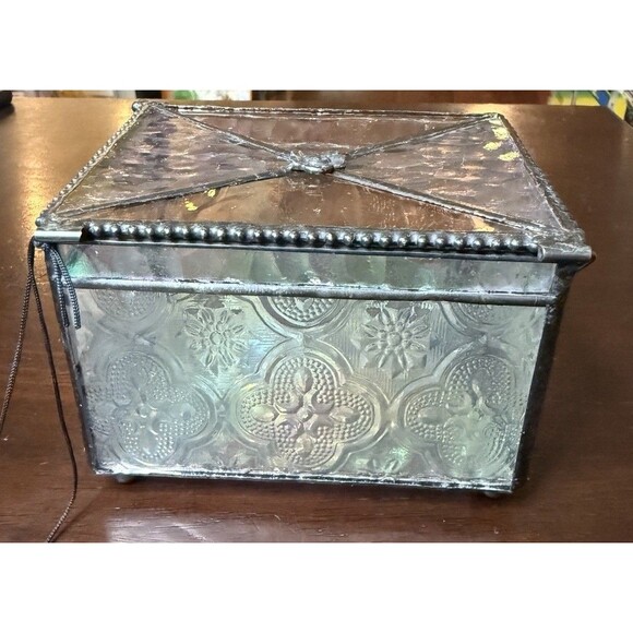 J Devlin Vintage Stained Glass Jewelry Box #408 Trinket Box LOVE Charm with Tag - Picture 4 of 11